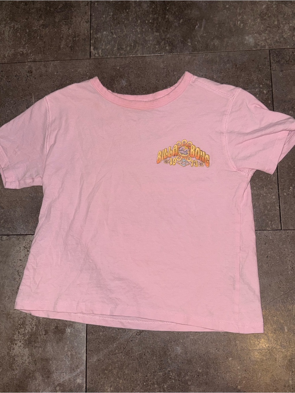 Billabong Pink Crop Tee with Yellow Logo